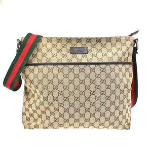 GUCCI Logo GG Pattern Web Messenger Bag Canvas Leather Brown SHW Italy 34KC493